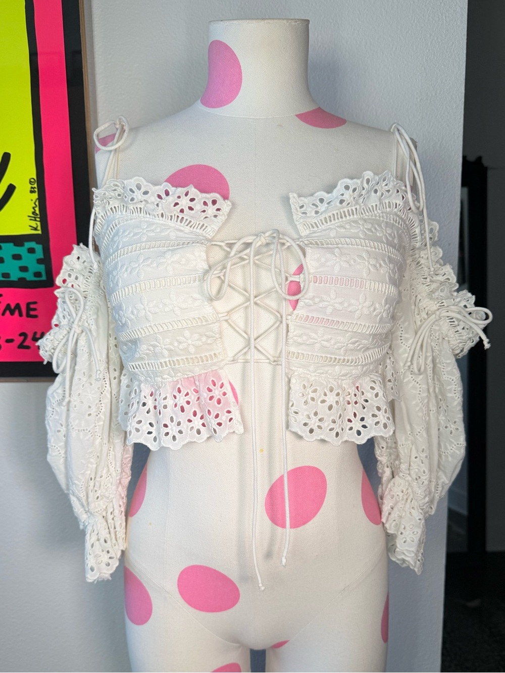 For Love & Lemons Anabelle Eyelet Crop Top Medium